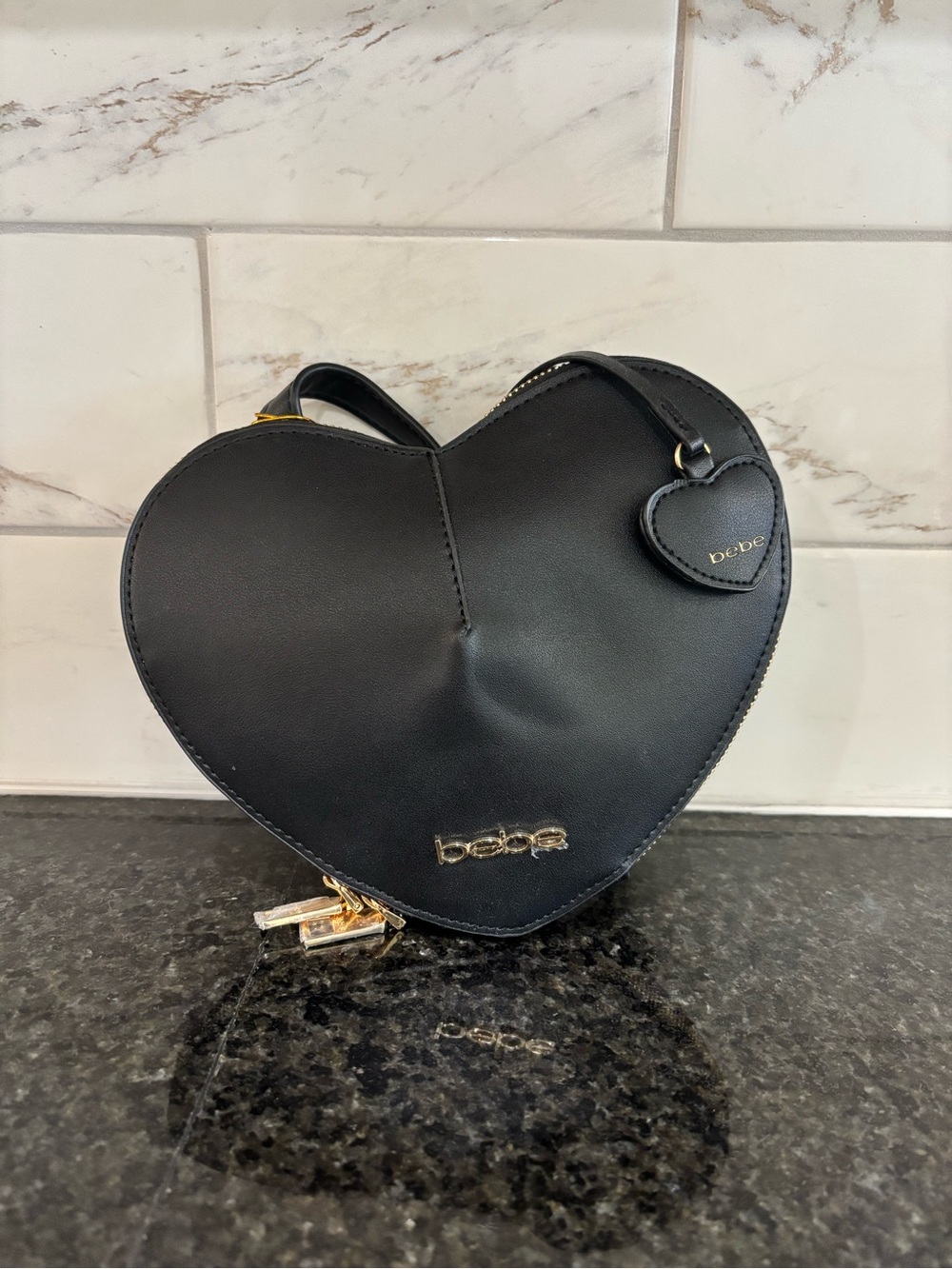 bebe Black Heart-Shaped Crossbody with Gold Hardware Brand New